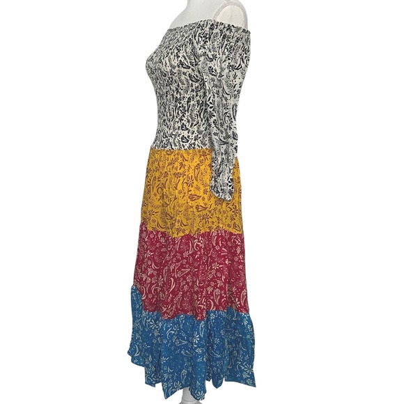 COOL CHANGE Joni Smocked Off-Shoulder Tiered‎ Maxi Dress Rayon Floral Multi S - Picture 3 of 7